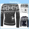 Cozy And Soft Men's O Neck Sweater With Festive Deer Printed Design For Christmas Celebrations