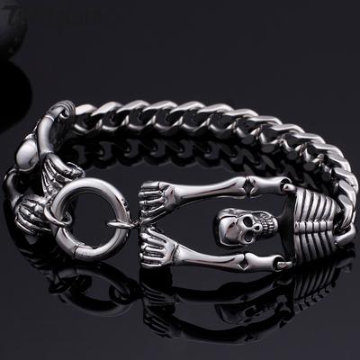 Gothic Skull Body Bracelet for Men Biker Jewelry Mens Bracelets On Hand Band Chain Stainless Steel Accessories