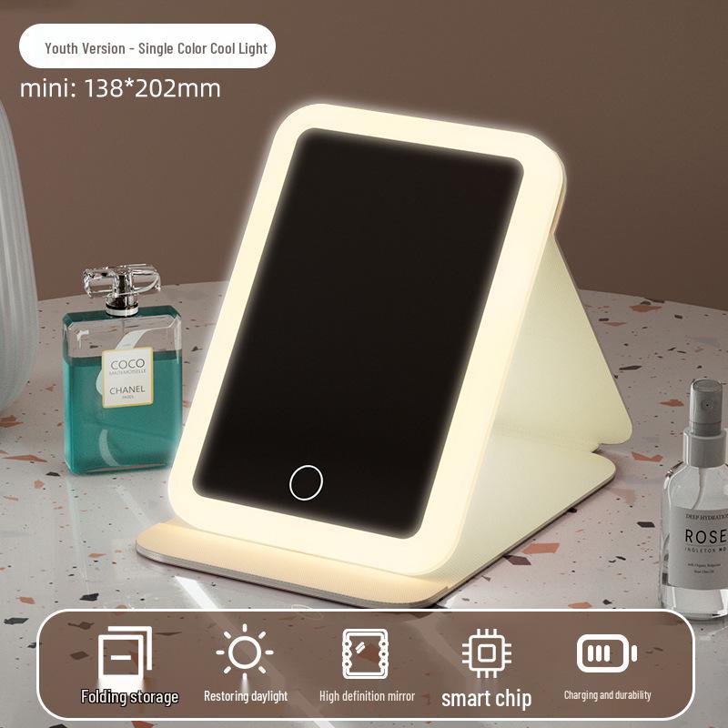 Portable LED Makeup Mirror with Light - Foldable Desktop Vanity Mirror