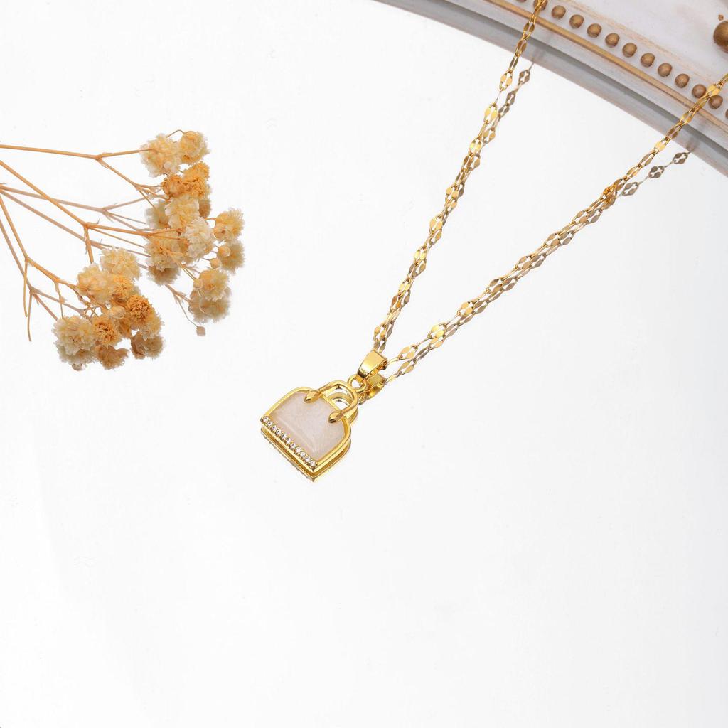 Chic Non-Fading Titanium Steel Necklace for Women with Unique Design and Sparkling Copper Pendant