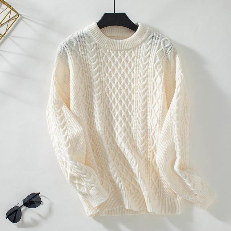 

Винтажный осенне-зимний трикотажный свитер свободного кроя с длинным рукавом, однотонный пуловер с круглым вырезом L бежевый