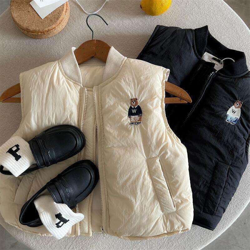 Children's Waistcoat Boys Winter Baseball Collar Vest Jacket Baby Warm Sleeveless Jacket Girls Embroidery