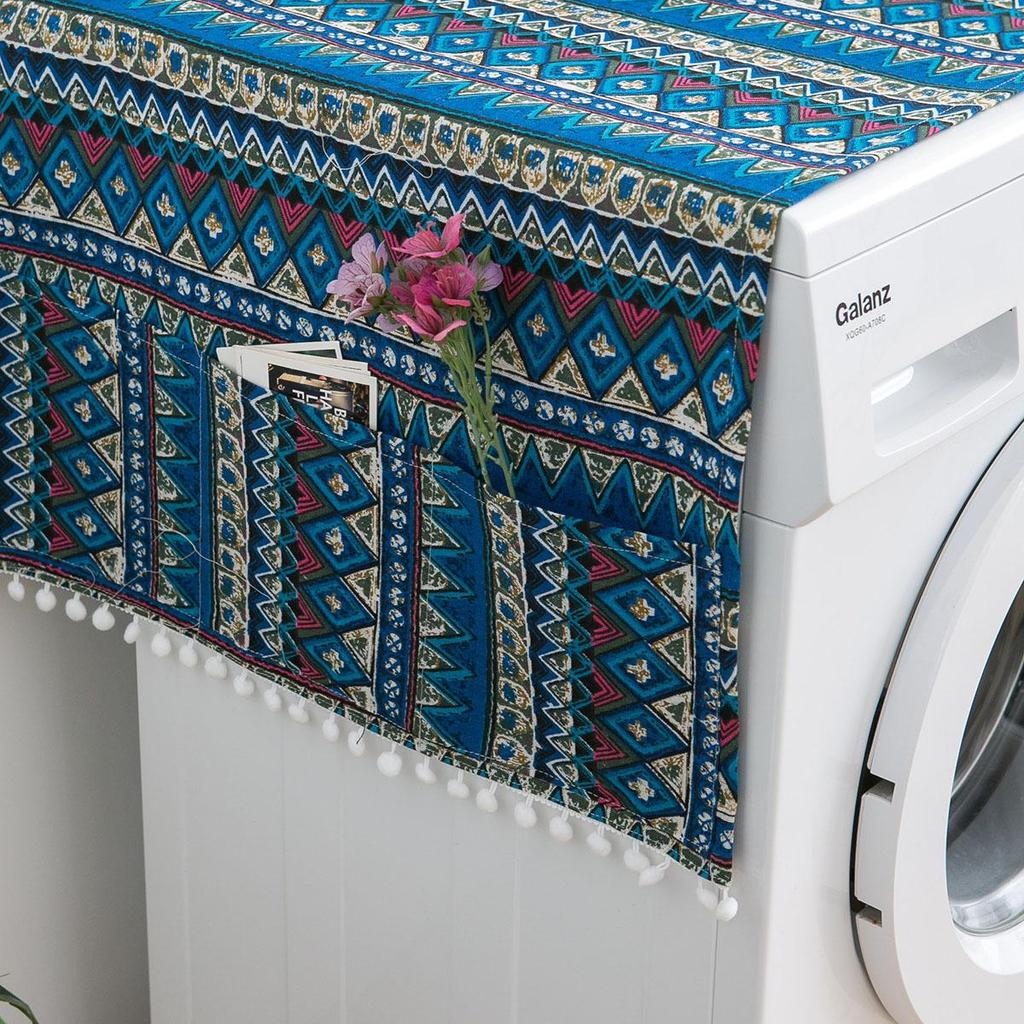 Blue Bohemian Geometric Fridge and Washer Cover - Ethnic Style