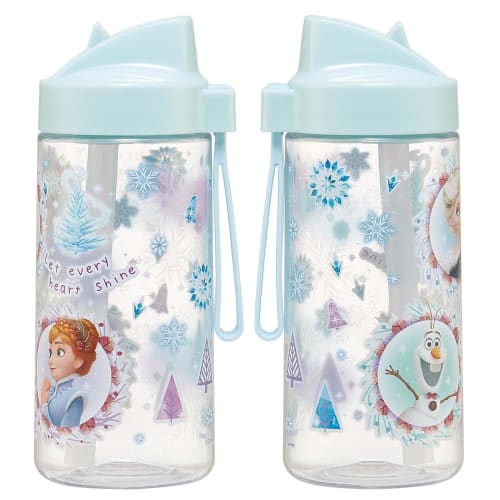 Skater Straw Bottle, 500ml Spout-Shaped Plastic Water Bottle, Clear, for Kids, Disney Frozen Design, PSTB5-A