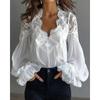 JPNTKY Women's Fashion Casual Solid Color Print Long Sleeve V-Neck Blouses & Shirts