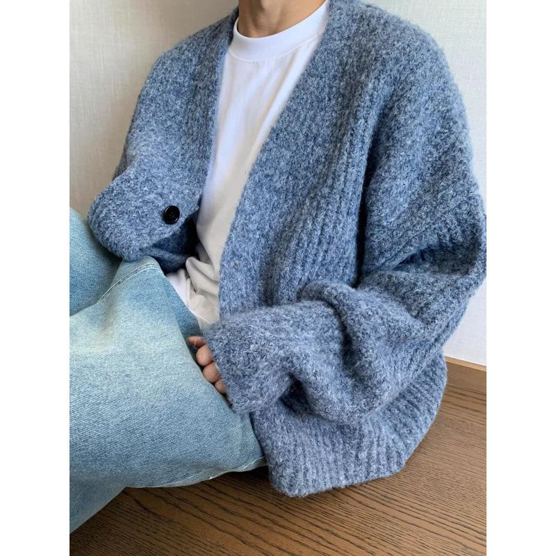 Men's High-End Wide Heavyweight Knit Cardigan - American Style, Casual Spring/Autumn Sweater