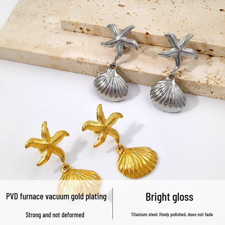 European & American Ocean Style Starfish Shell Earrings: Retro Plated Gold & Silver Holiday Accessories