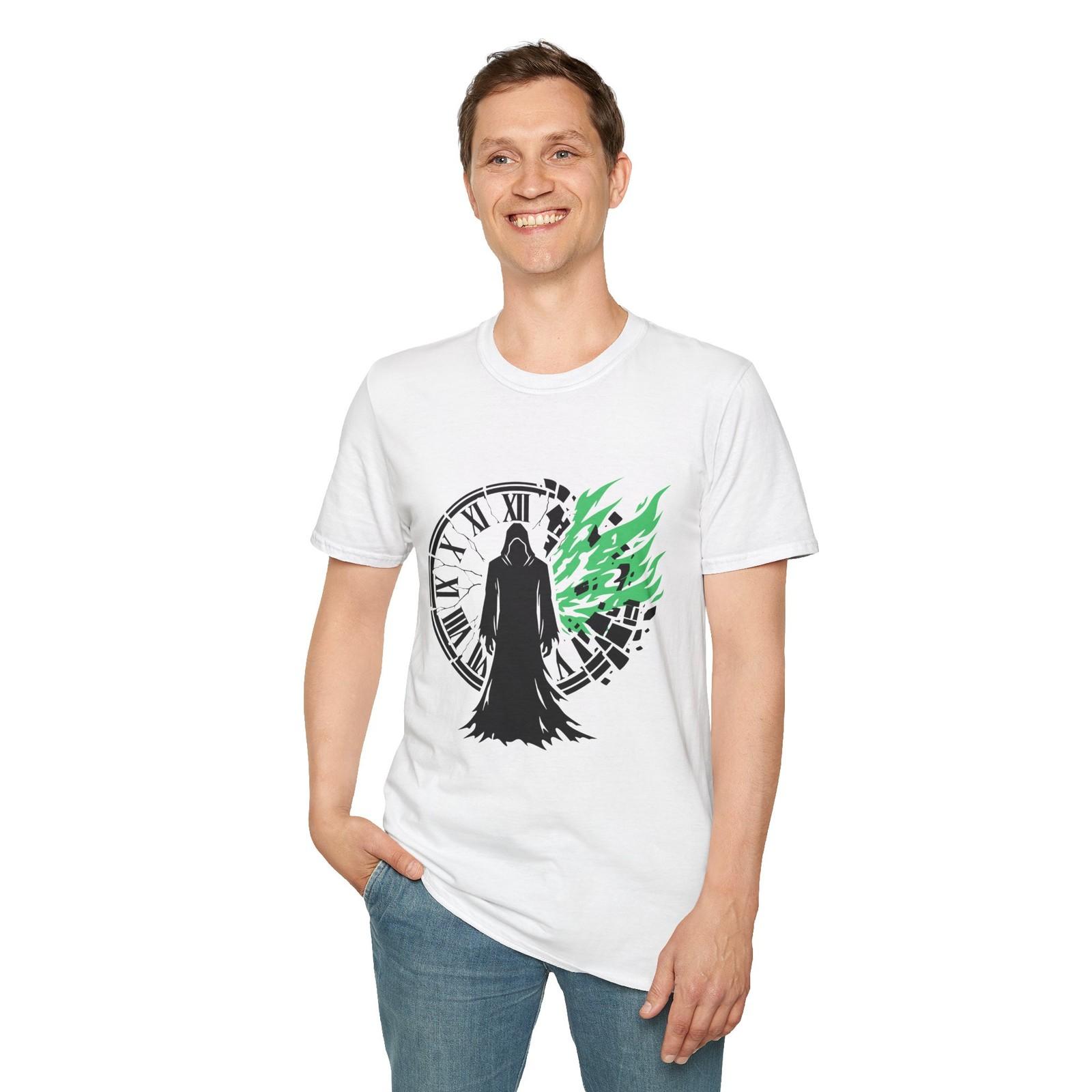 Grim Reaper Skeleton Clock Gothic Horror Fantasy Death Unisex Softstyle T-Shirt S