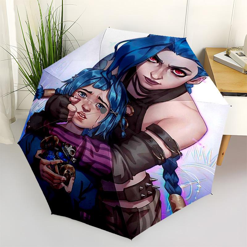 

1pc Jinx & Vayne Inspired Outdoor Umbrella - Automatic Opening/Closing, Portable 3-Fold Design, 8-Bone Iron Frame - Perfect Gift for Fans, Travelers,