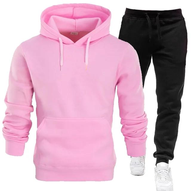 Basic Men/Women 2Pcs/Sets Sweatshirt Hoodies Pants 2023 Male Gyms Fitness Tops Joggers Sportswear Tracksuits
