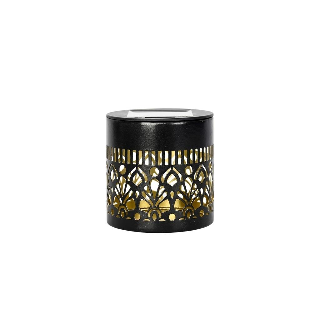 Solar Powered Outdoor Garden Light Decorative Metal Lantern with Cutout Pattern for Yard Patio Pathway Lighting