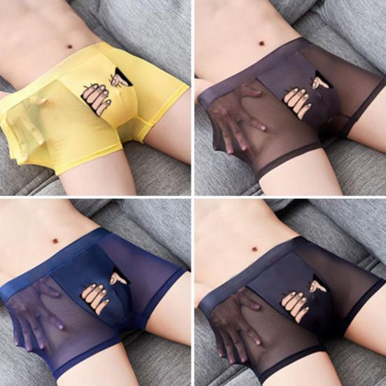 Men Boxers U Convex Breathable Stretchy Mid Waist Thin Anti-septic Squeeze Hand Print
