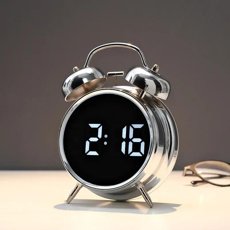 Electronic Intelligent Loud Alarm Clock for Students Extra Large Metal Alarm Clock with LED Screen for Heavy Sleepers