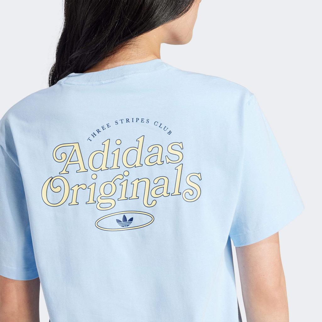 Adidas Originals Letter Print Vintage Soft Crew Neck Short Sleeve T-Shirt Women T-Shirts Sky-Blue IT9831