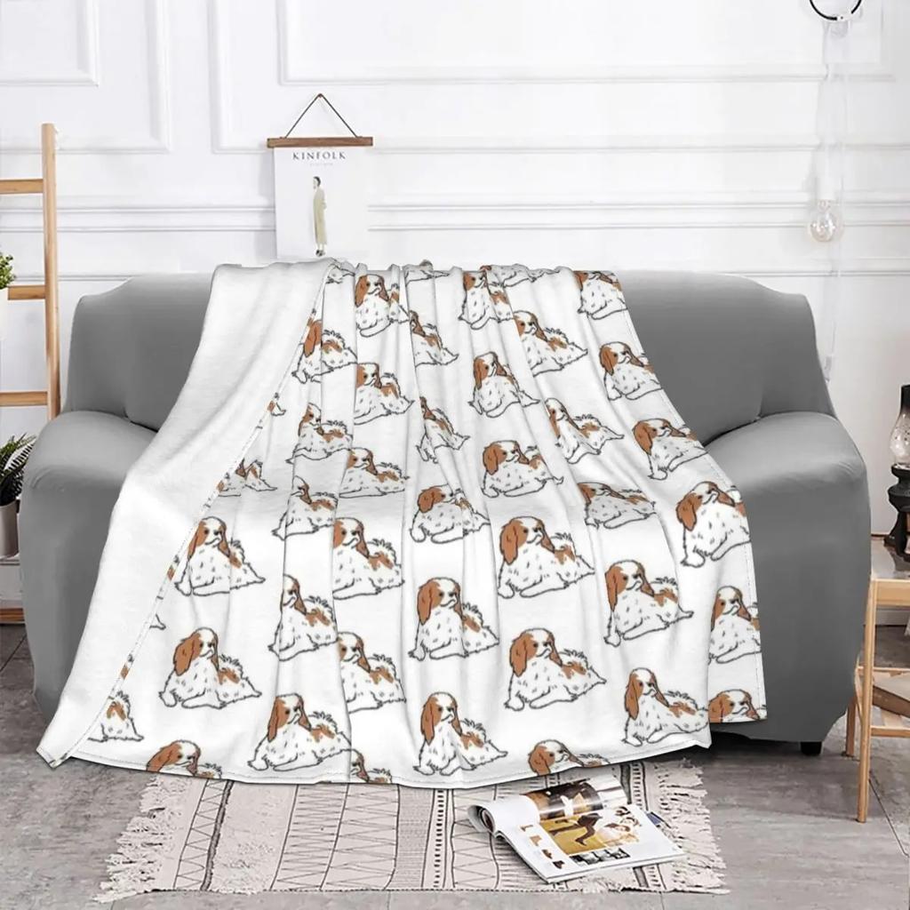 Japanese Chin Cute Dog Illustration Blanket Fleece Spring/Autumn Cartoon Multifunction Super Throw Blankets for Sofa Couch Quilt