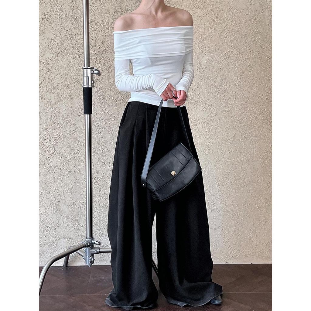 Luxi Pure Desire Hot Girl Off-Shoulder Slim-Fit Langarm-T-Shirt