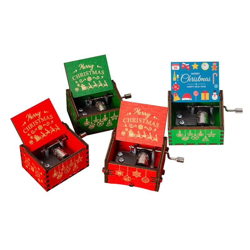 Wooden Christmas Hand Cranked Music Box For Xmas Navidad New Year Kids Gifts Hand Cranked Home Decoration Carved Musical Boxes