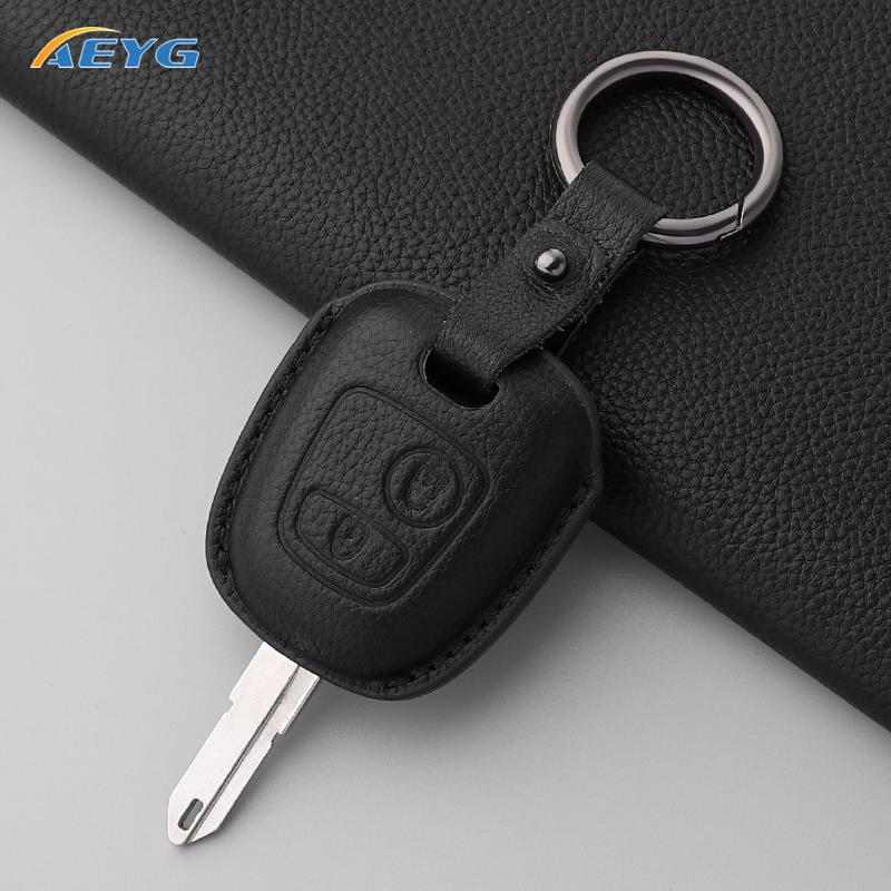 

Leather Car Key Case Cover Shell For Peugeot 106 107 206 207 306 307 406 407 For Citroen C1 C4 Protector Key Chain Accessories