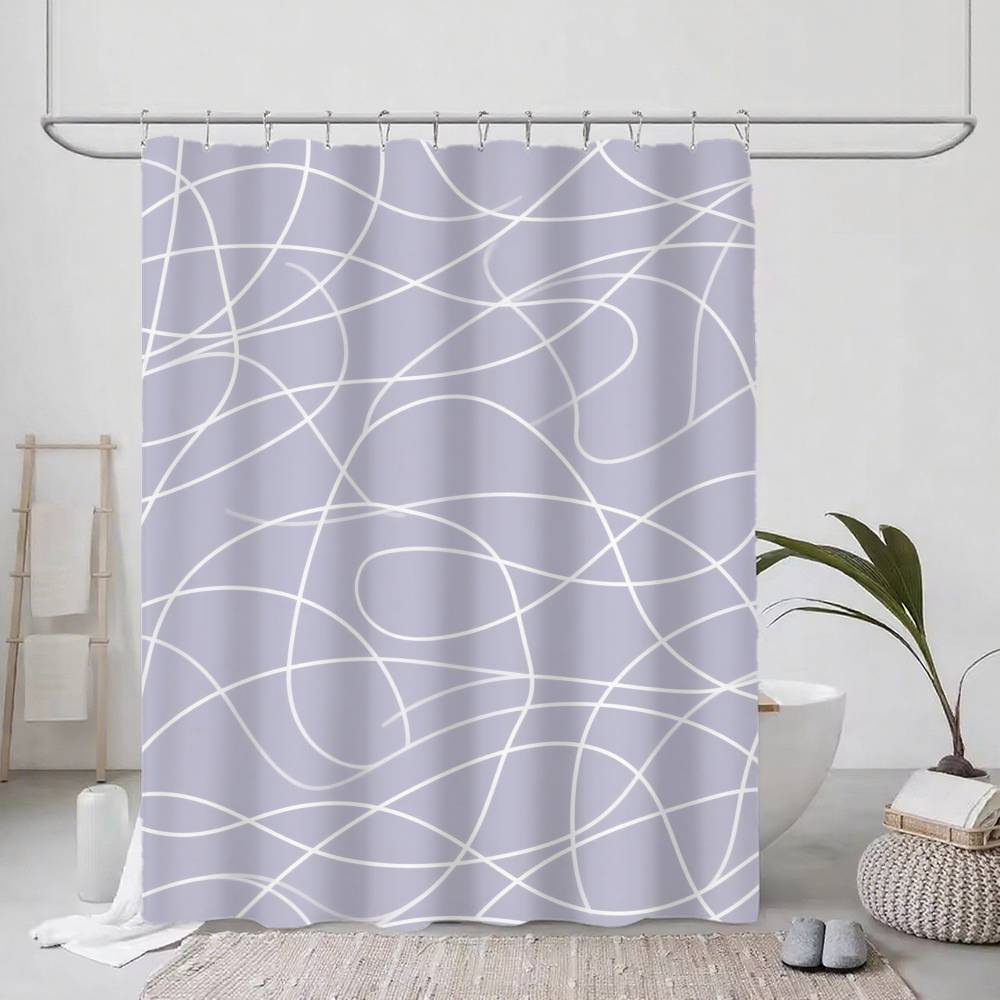 Soft Curvy Line Geometric Minimalist Patterns Shower Curtain, Bathroom Decorative Shower Curtain, Waterproof Curtain With Hooks