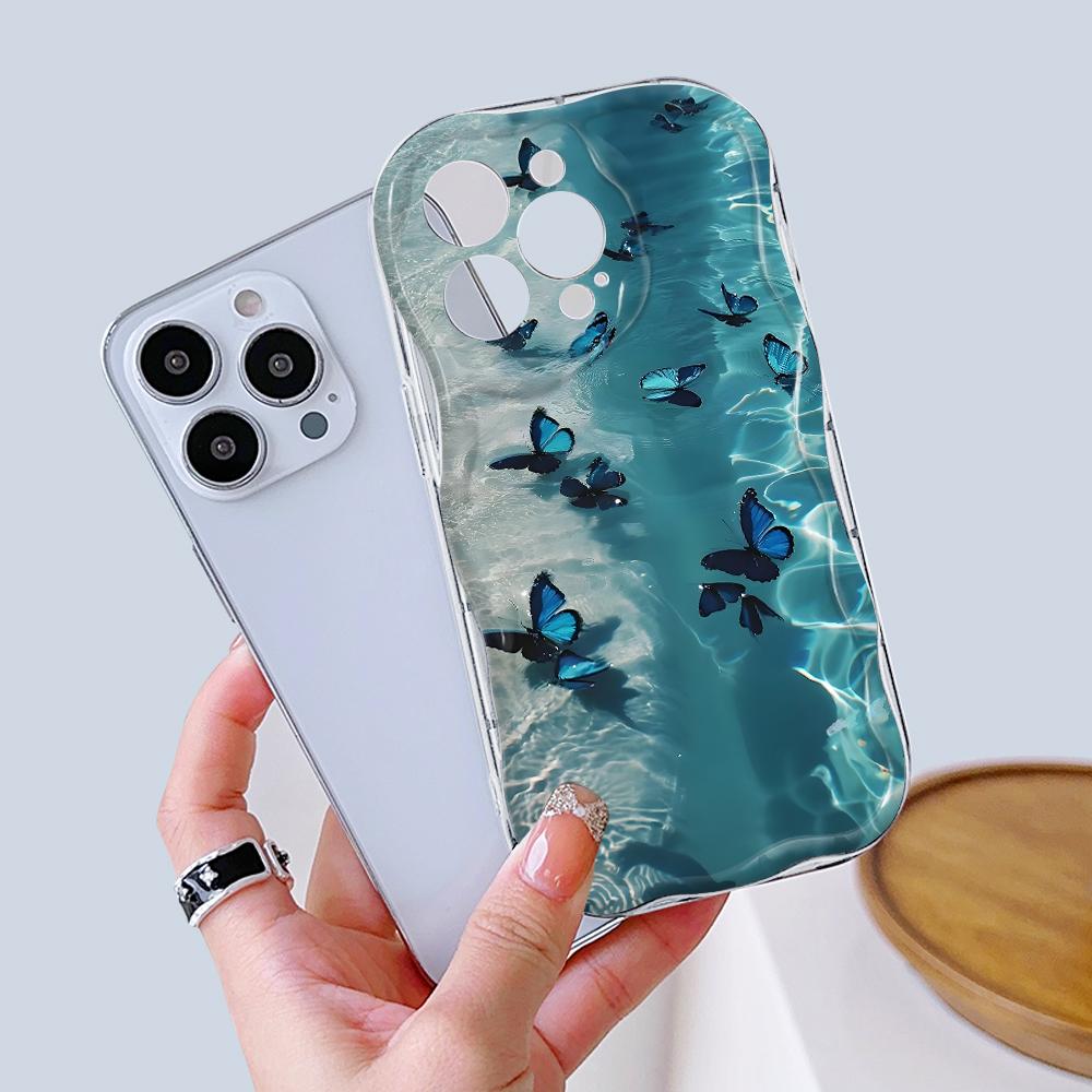 Kreslený vzor krémová textúra puzdro vlnitý okraj mäkký silikónový obal puzdro na telefón pre iPhone Samsung Huawei Honor Xiaomi Redmi Infinix Tecno