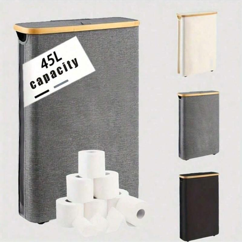 Bamboo Toilet Paper Holder , Multi-Functional Collapsible Bathroom, Bedroom, Dormitory Storage Basket, Laundry Basket