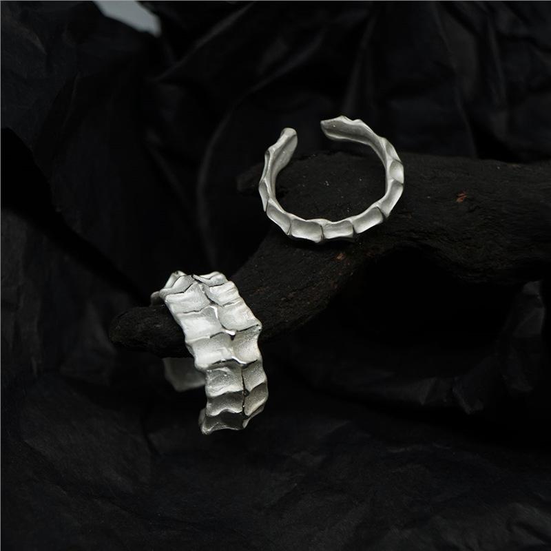 S925 Sterling Silver Hammered Open Ring, Unisex Light Luxury Cool Style, Personalized Trendy Niche Design.