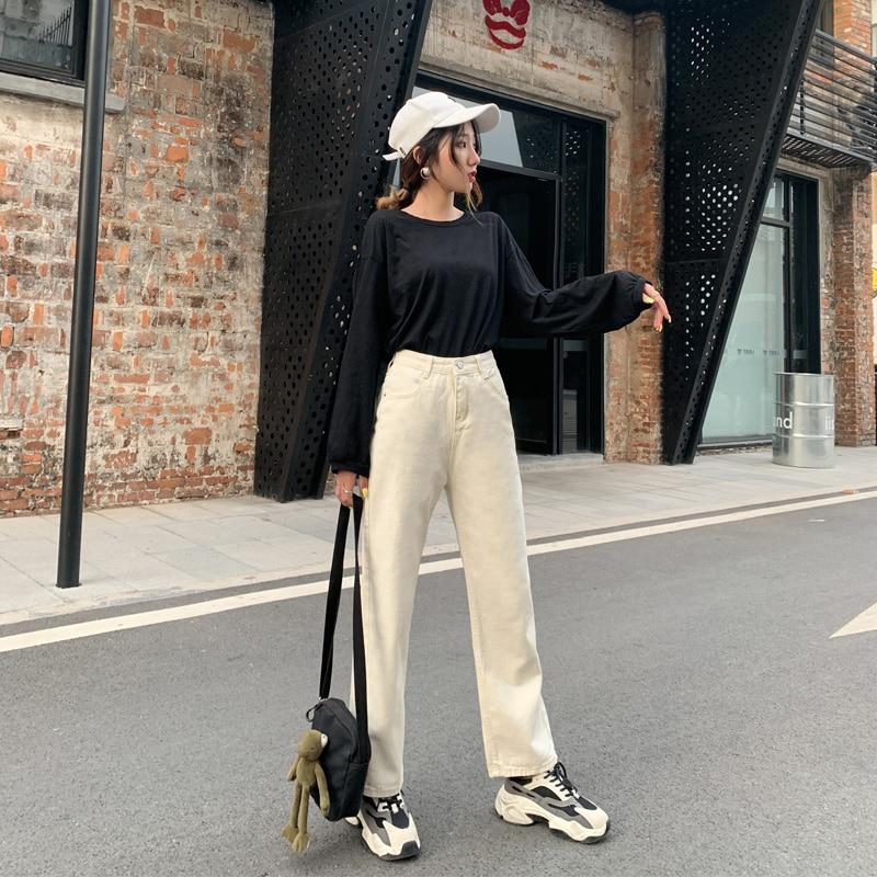Otoño de pierna ancha Jean mujer de cintura alta pantalones de mezclilla  Retro suelto droop pantalones rectos Jeans comprar a buen precio — entrega  gratuita, reseñas reales con fotos — Joom