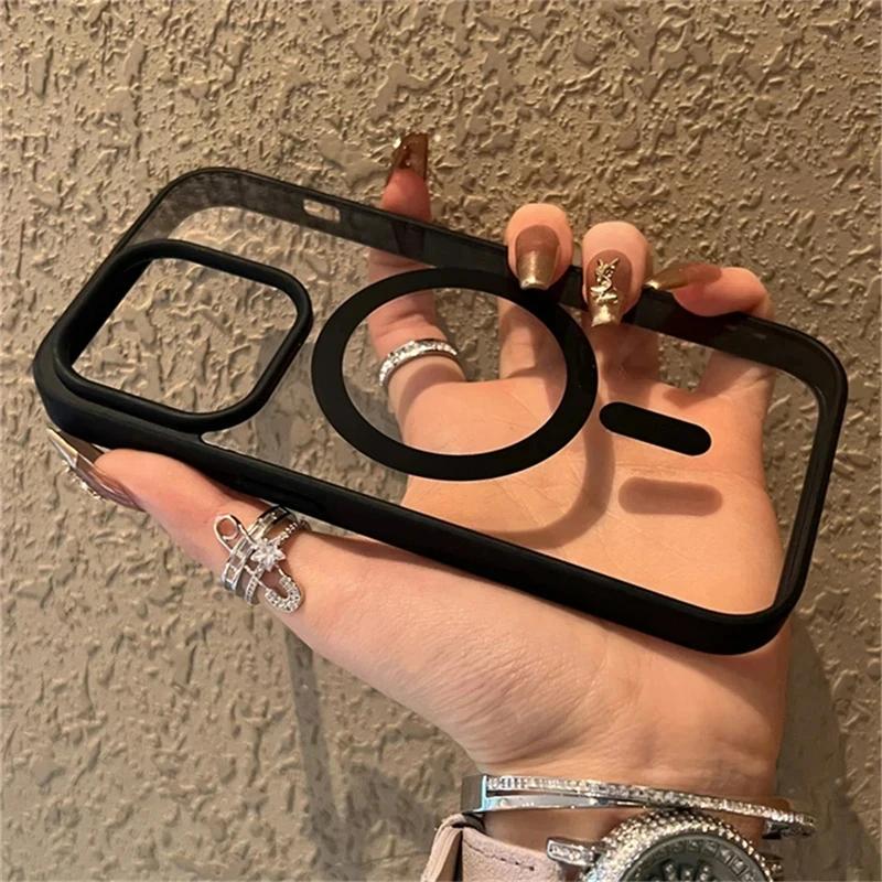 Stoßfeste, magnetische, klare Acryl-Telefonhülle für iPhone 15 14 13 12 11 Pro Max 14 Plus für Magsafe Wireless Charge Hard PC Cover