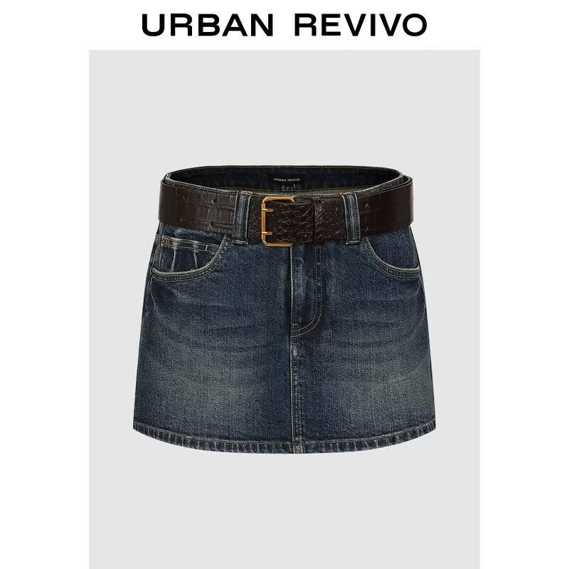 UR2026 Women s Washed Crocodile Texture Denim Skort 26