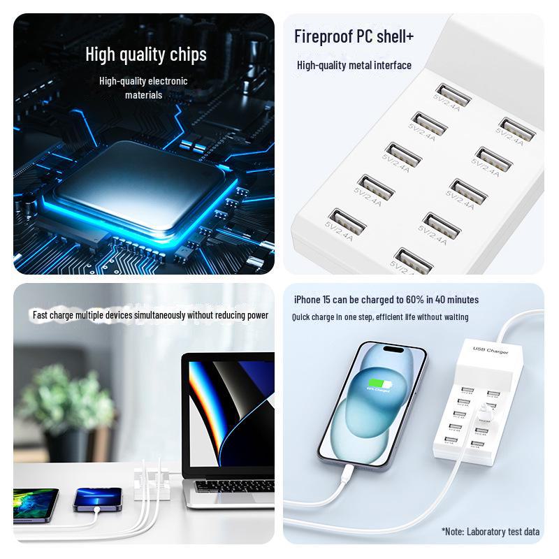 Chargeur USB Multi-Ports à Charge Rapide 50W pour Apple, Huawei, Samsung, Xiaomi, Vivo, Honor