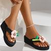 Fashion Big Flower Decor Wedge Flip Flops for Women Summer Beach Non Slip Flat Slippers Woman 2025 Fashion New High Heel Slides Female
