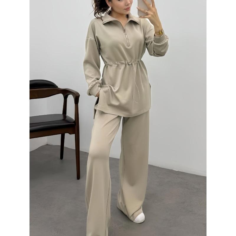IHUASU Kadın Moda Günlük Sonbahar Kış Uzun Kollu POLO Yaka Pantolon Takımları