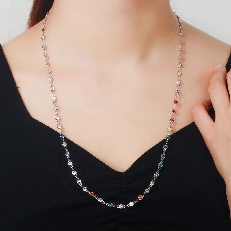 WWJ høy kvalitet rund regnbue Cubic Zirconia langkjede halskjede