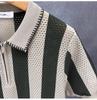 Men's Vintage Openwork Knit Half-Zip Polo Shirt, Short Sleeve, Trendy Royal Blue