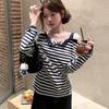 Korean Sweet & Spicy Striped Off-Shoulder Long Sleeve Top - Women's Autumn Design