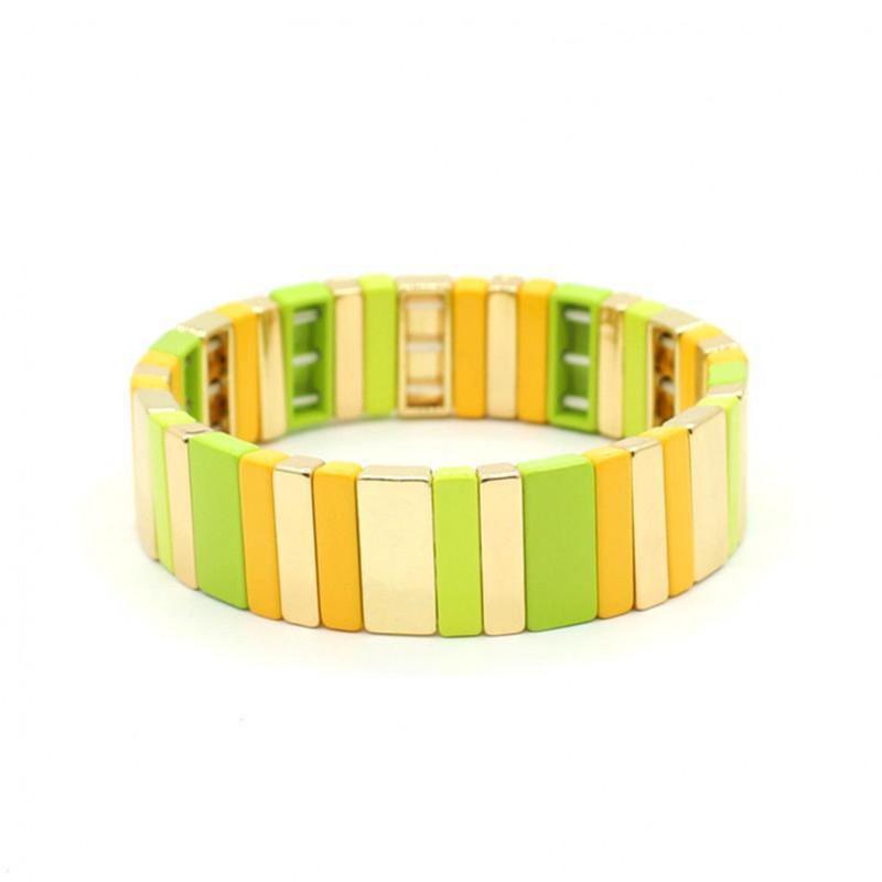 Geometric Enamel Bracelet With Rainbow Color Blocks Multi-Layer Stackable Boho Jewelry Travel Vacation Accessory
