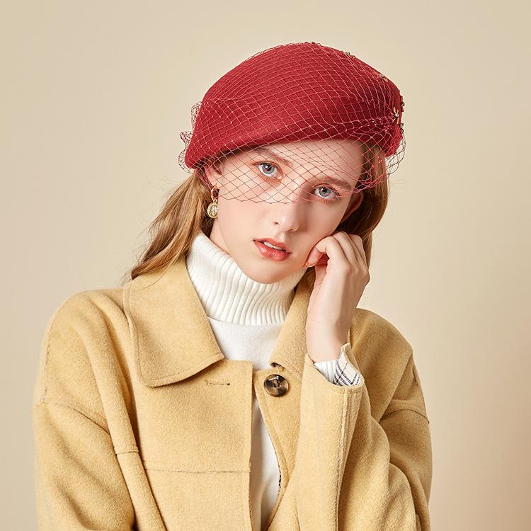 Hut Damen Wintermode Strass Mesh Zylinder Retro Elegant Stewardess Hut Wollbarett