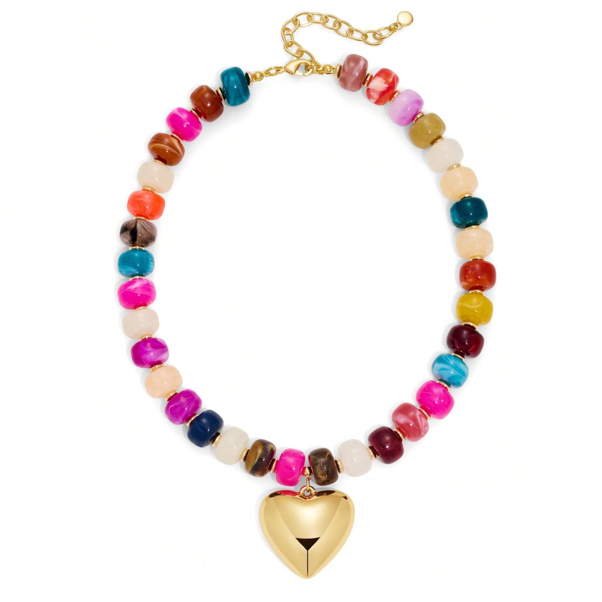 Exaggerated Heart Crystal Pendant & Bead Bracelet
