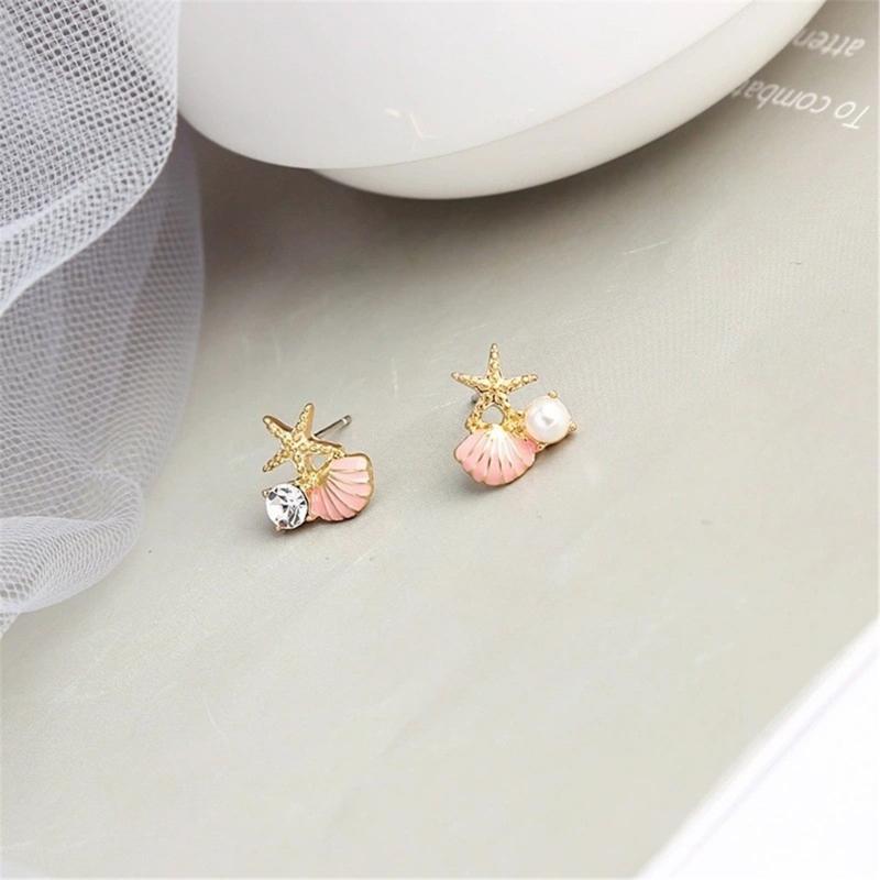 Modern Starfish Earrings Stud For Women Imitation Pearls Zircon Alloy Jewelry Lightweight Ocean Theme Ear Accessories