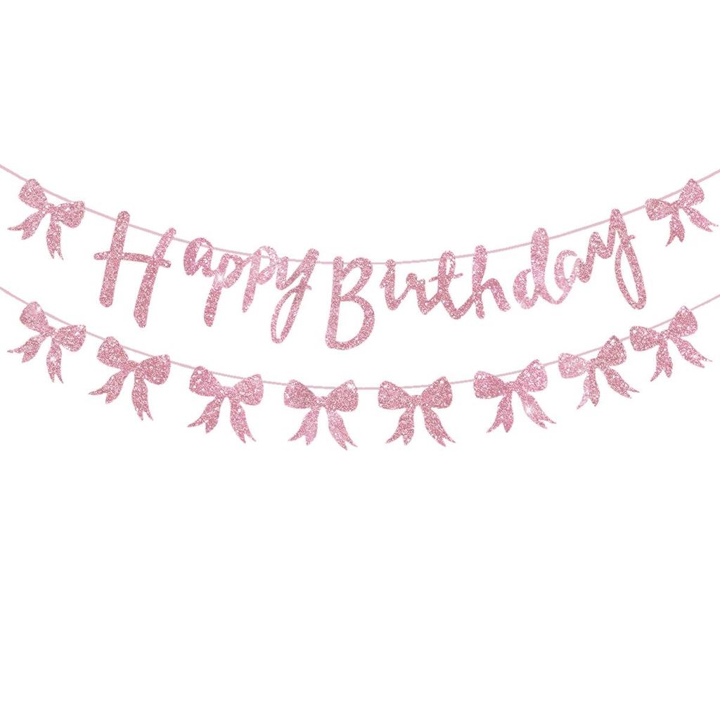 Pink & Black Glitter Bow Birthday Banner Decoration