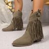 Fashion Women Ankle Boots Autumn  Suede Chelsea Boots Pointed Toe Tassel High Heel Shoe Rivet Fashion Retro Cowboy Boots Botas Mujer