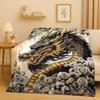 Yin Yang Element Dragon Chinese Loong Cartoon Flannel Blanket,Ultra Soft Warm Plush Throw for Home Bedroom Bed Sofa Cover Kid