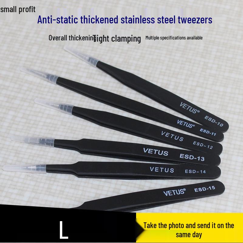 ESD Anti-static Stainless Steel Tweezers: High Precision Pointed, Straight, Round, Bent Head for DIY Electronic Accessories.