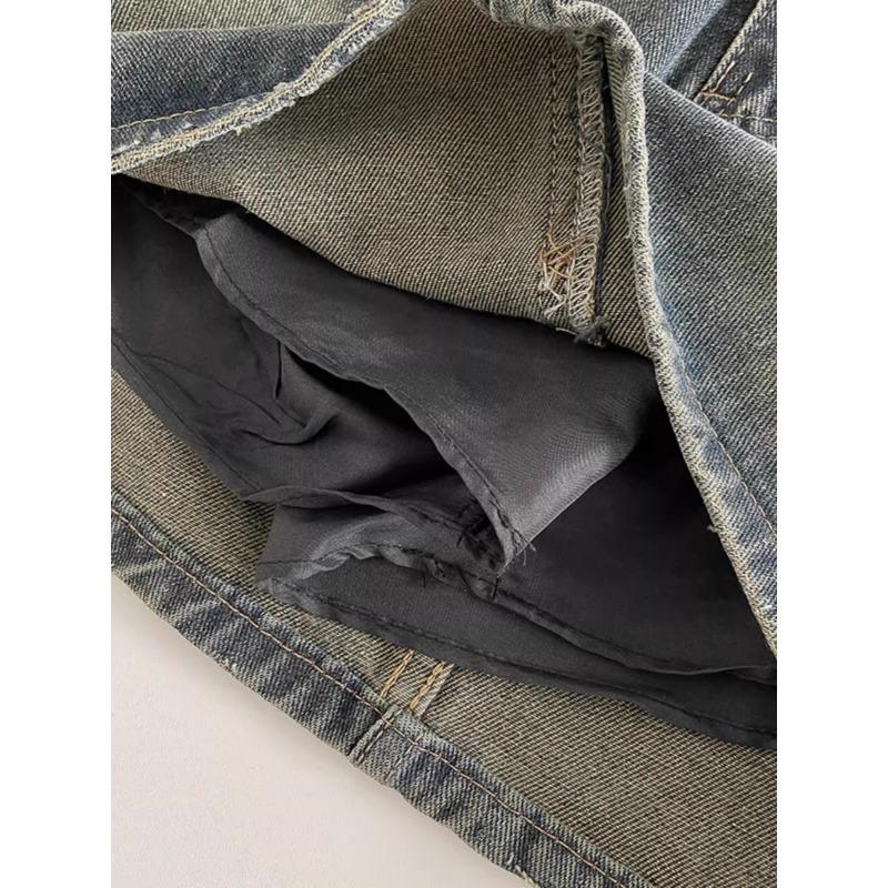 Retro Dunkelblau A-Linien Jeansrock mit Gürtel und Futter - Hohe Taille, Anti-Exposure, Damen 2026 Frühjahrsneuheit
