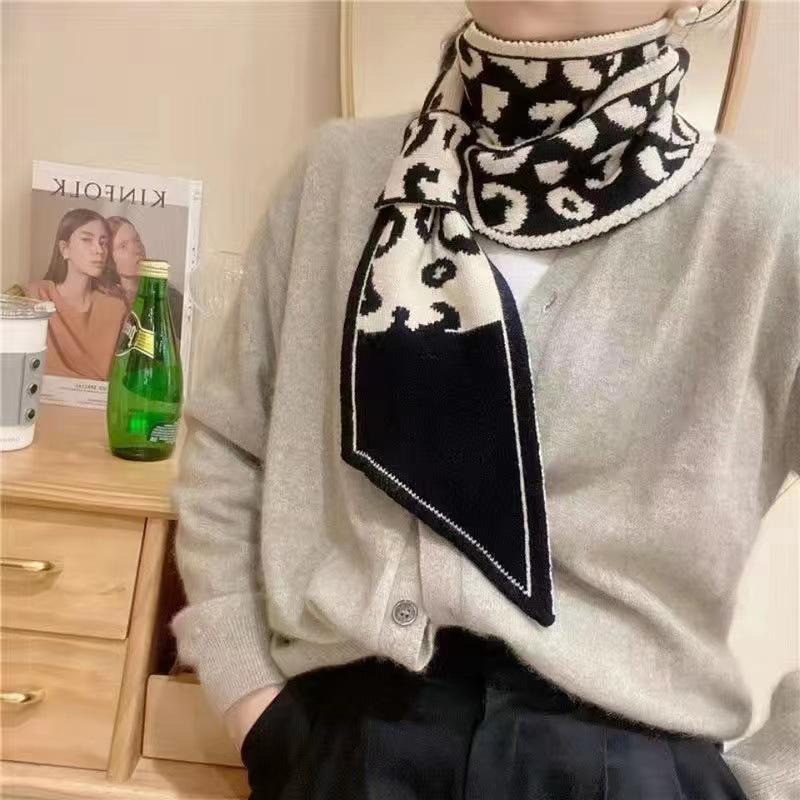 Sale Leopard Neck Scarf Winter Warm Cross Tie Scarves For Women Rings Windproof Neck Protection Autumn Fake Collar 110*11cm