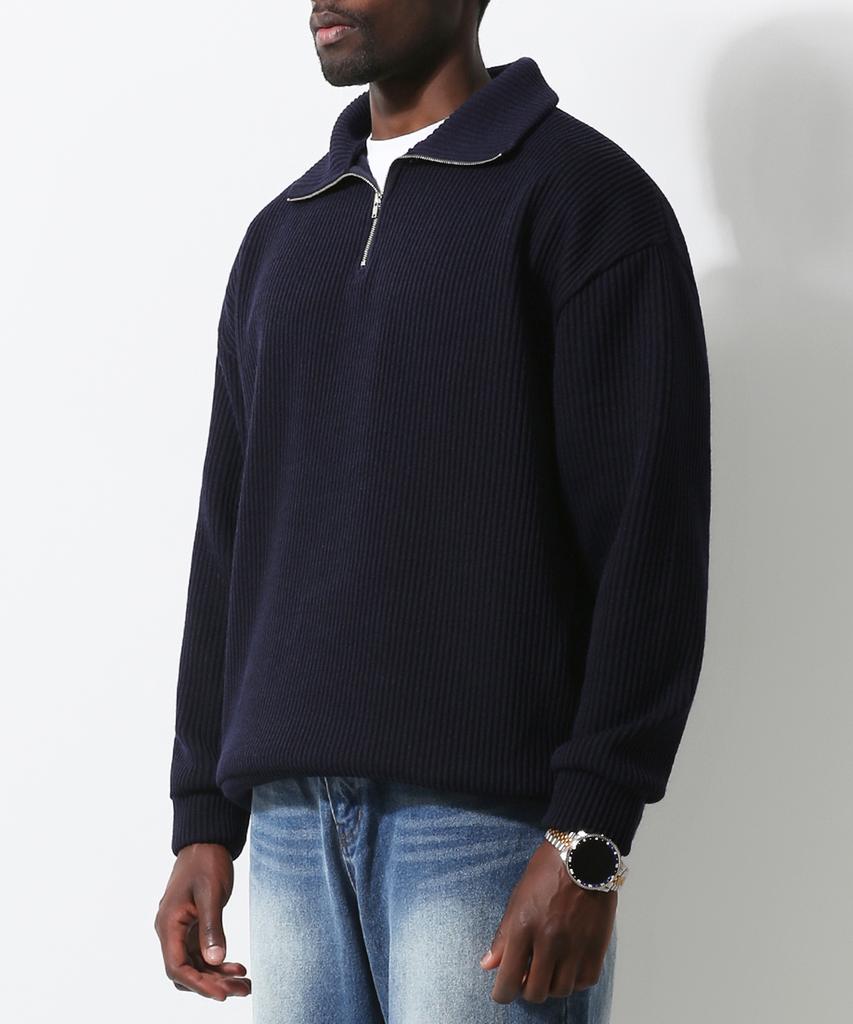 Seuteulaikeu Volume Rib Half Zipper Pullover (Navy)