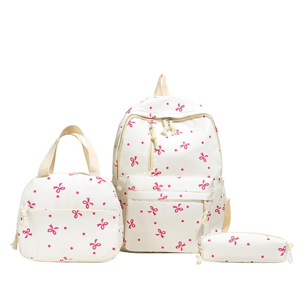3Pcs/Set Bow Print Aesthetic Daypack with Handbag Pencil Case Student Rucksack for Girl Women Travel