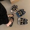 New Square Toe Open-toe Flip-flops Women's Solid Color Versatile Clip-toe Flat Metal Buckle Sandals Shoes for Women