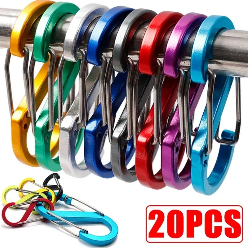 

5/20 шт. карабинов из алюминиевого сплава в форме буквы S для скалолазания, кемпинга, EDC, брелок с пружиной, крючок, двойная пряжка для ключей 20PCS (Multicolor)