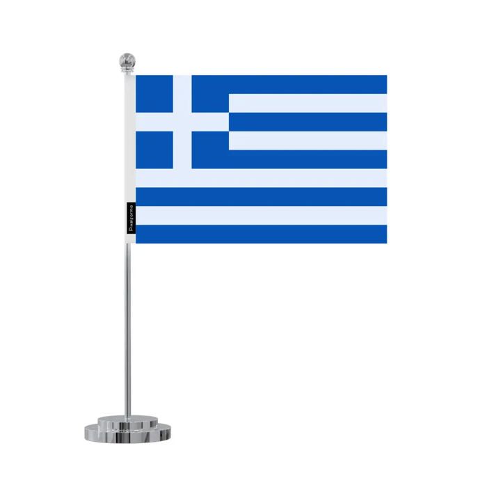 Drapeau De Bureau - Grèce - 14 X 21 Cm - Polyester - Impression Recto/verso - Acier Inoxydable